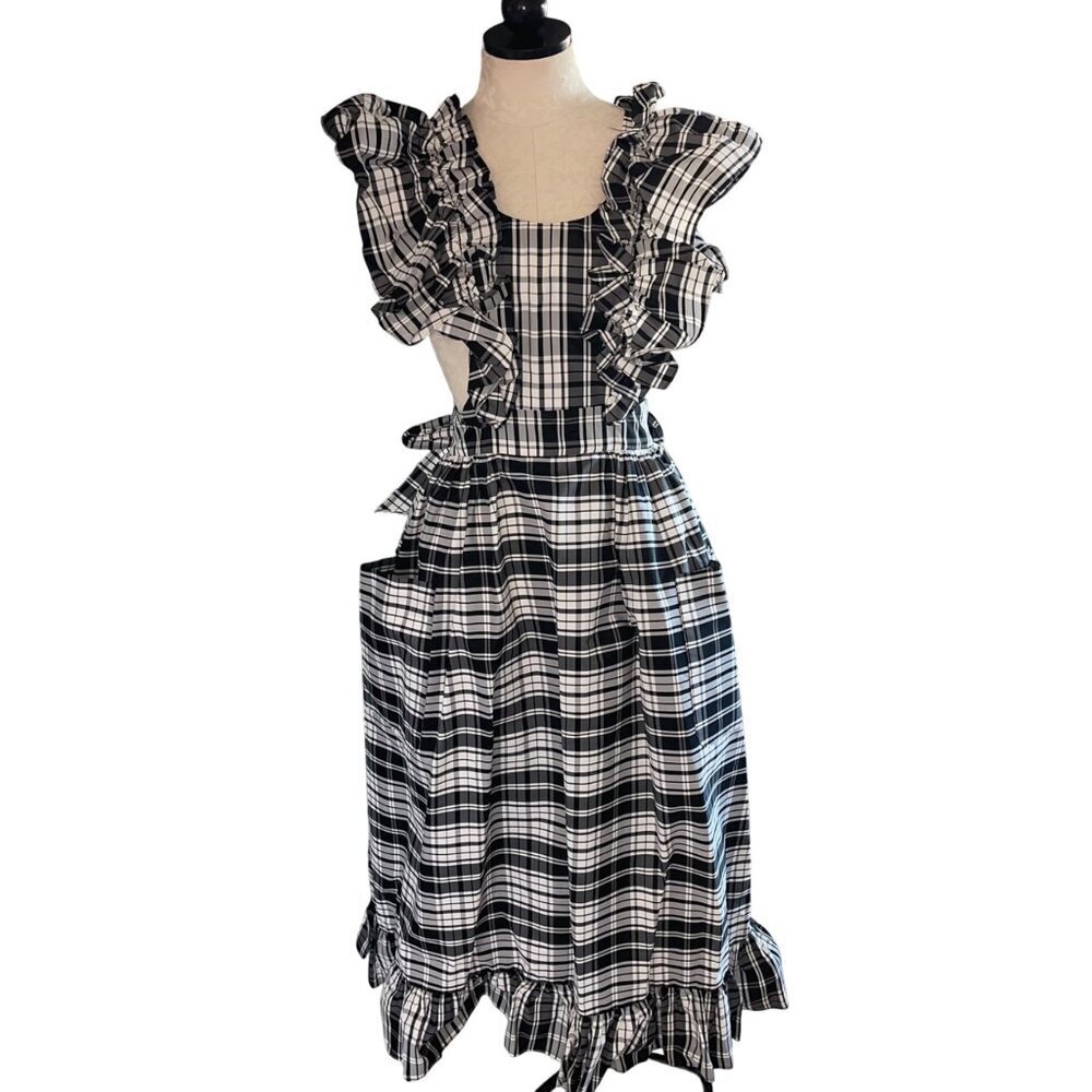 Mr. Blackwell Vintage Womens Taffeta Plaid Pinafore Black White One Size Rare - Picture 11 of 14